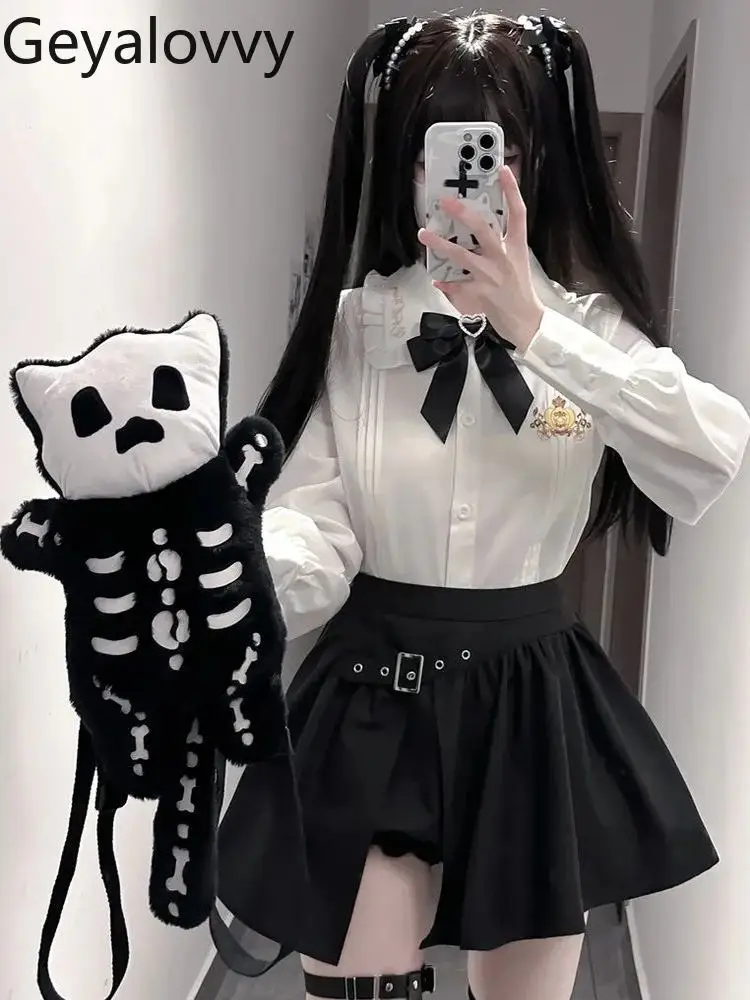 Conjunto de camisa de manga comprida e saia curta faculdade jk uniforme terno primavera outono novo estilo japonês estudante escola conjuntos de duas peças