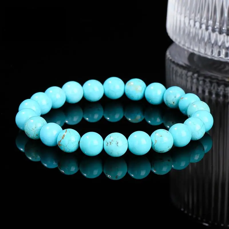 6 8 10mm Natural Stone Blue Turquoise Round Beads Bracelet Healing Crystal Beaded Bracelet Unisex Fashion Gemstone Jewelry Gifts