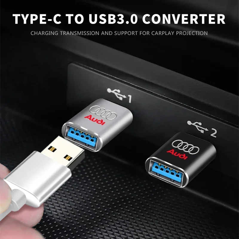 Adaptador USB tipo C a USB, convertidor de interfaz de carga para Audi A4 B5 B6 A3 8P 8V 8L A5 A6 C6 C5 A1 A7 A8 Q2 Q3 TT, accesorios para coche