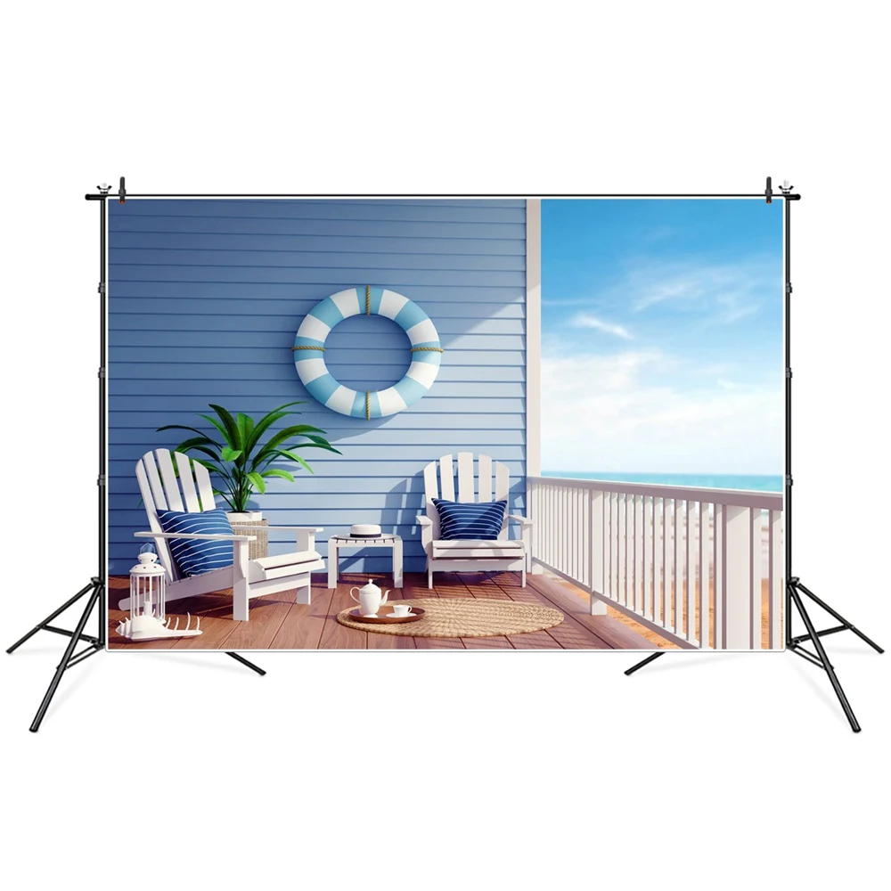 Holiday Seascape House View Platform Chairs Photography Background Photozone Photocall Photographic Backdrops For Photo Studio