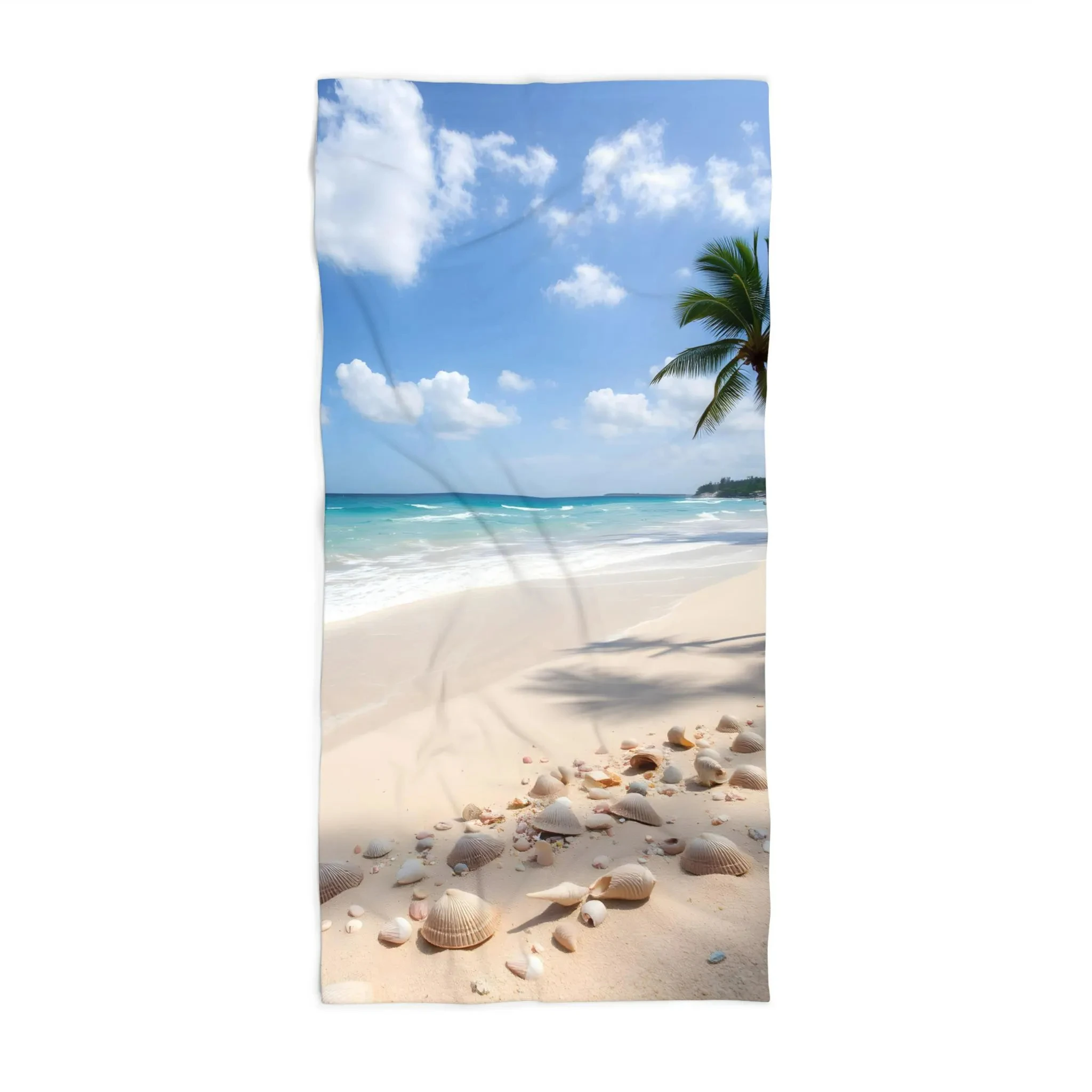 Tropical Ocean Beach Palm Tree Seashell Wildlife Scenery Art Soft Thick Quality Beach Towel