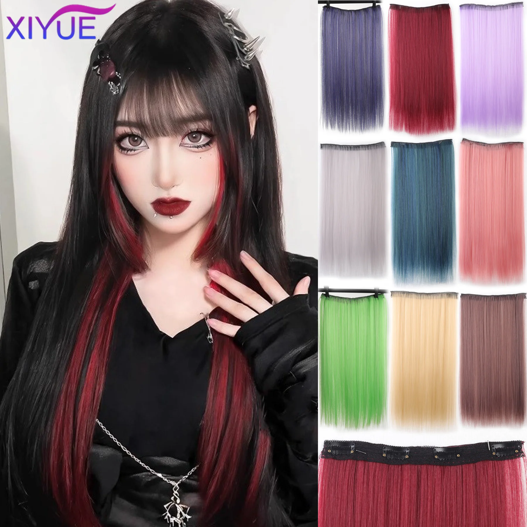 20 Inch Long Synthetic Straight Clip-In Hair Extensions for Women - Vibrant Colors, Synthetic Fiber, Easy to Use