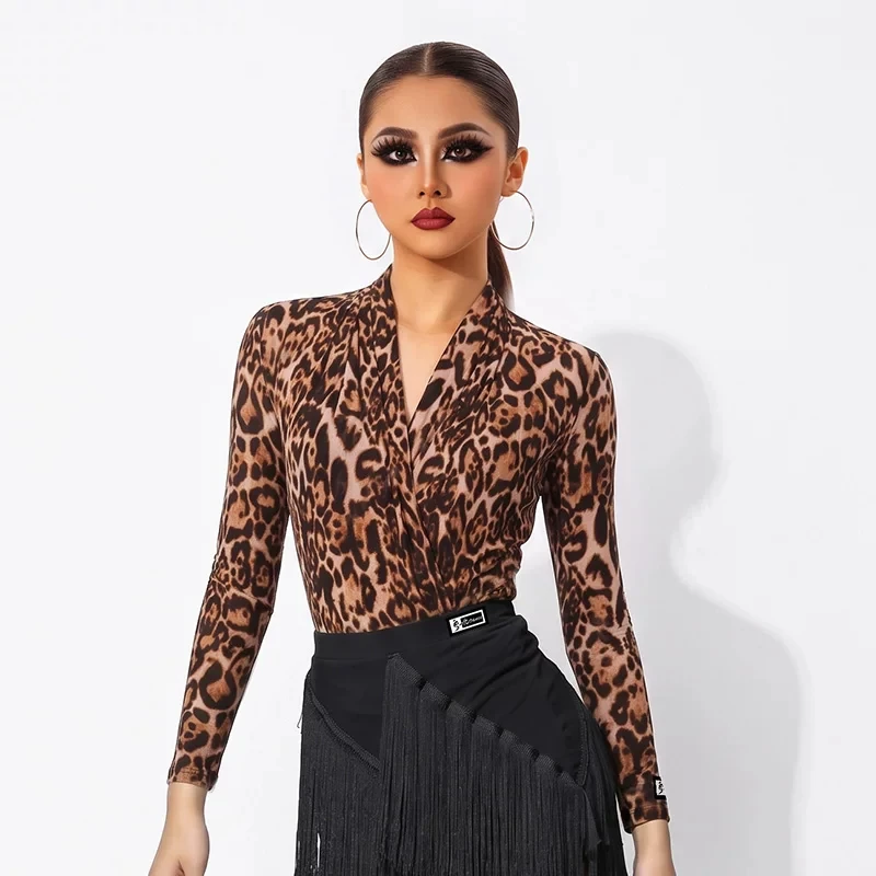 HC Latin Dance Performance Costumes For Women V-Neck Bodysuit Rumba Modern Dance Wear Chacha Adult Latin Dance Tops DQS24686