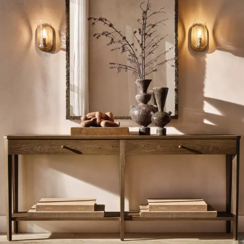 ^Modern Solid Wood Console Table Customizable Entryway Desk for Villa & Showroom Living Room Use Export Available
