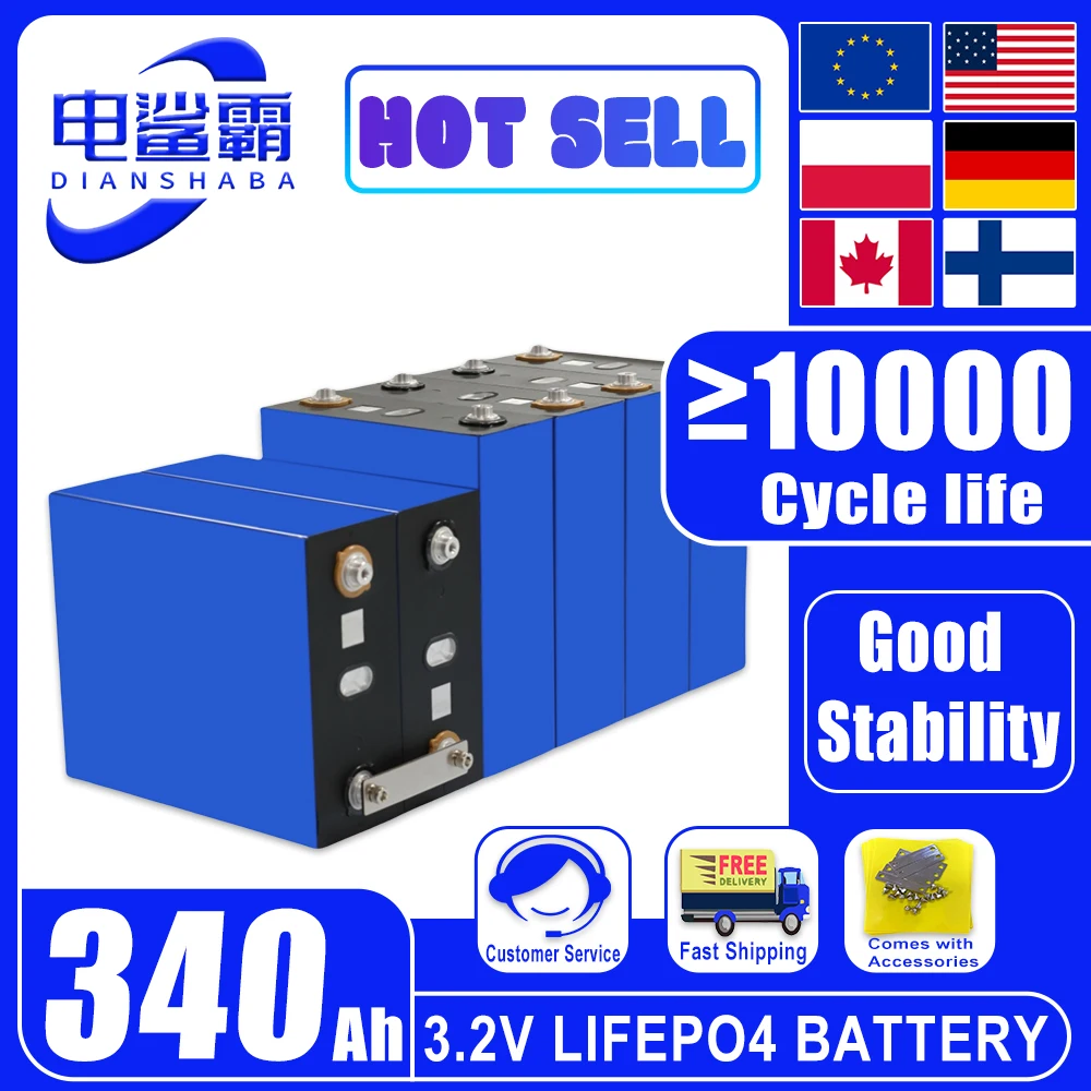 

No tax NEW 3.2V 340Ah 10000 Cycles LiFePO4 Rechargeable Battery Suitable Solar Home Energy Storage Power Cell Pack Grade A