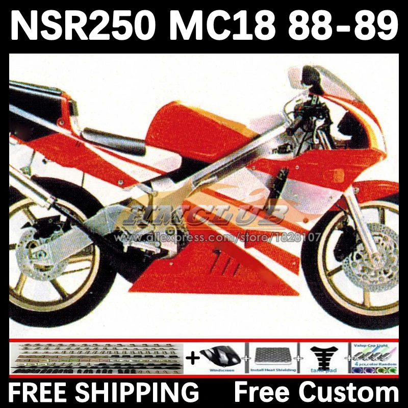 Body For HONDA red white NSR 250 R MC18 PGM2 NSR 250R NS250 NSR250R 88 89 93No.66 MC16 NSR250 R RR NSR250RR 1988 1989 Fairing