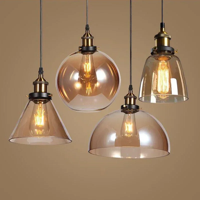 Lampe Suspendue Vintage en Verre Ambré, Lustre de Luxe en Clip Clair Gris, Luminaire Décoratif d'Nik, Idéal pour un Loft ou une Salle à Manger