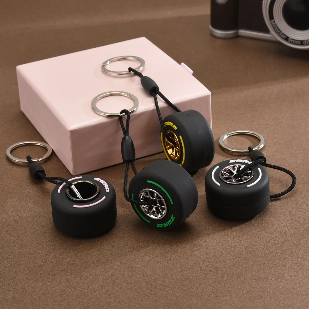 2024 New F1 Racing Simulation Tire Keychain Tyre With Wheel hub Pendant Car Accessories Small Gifts Unisex Key Pendant Gadgets