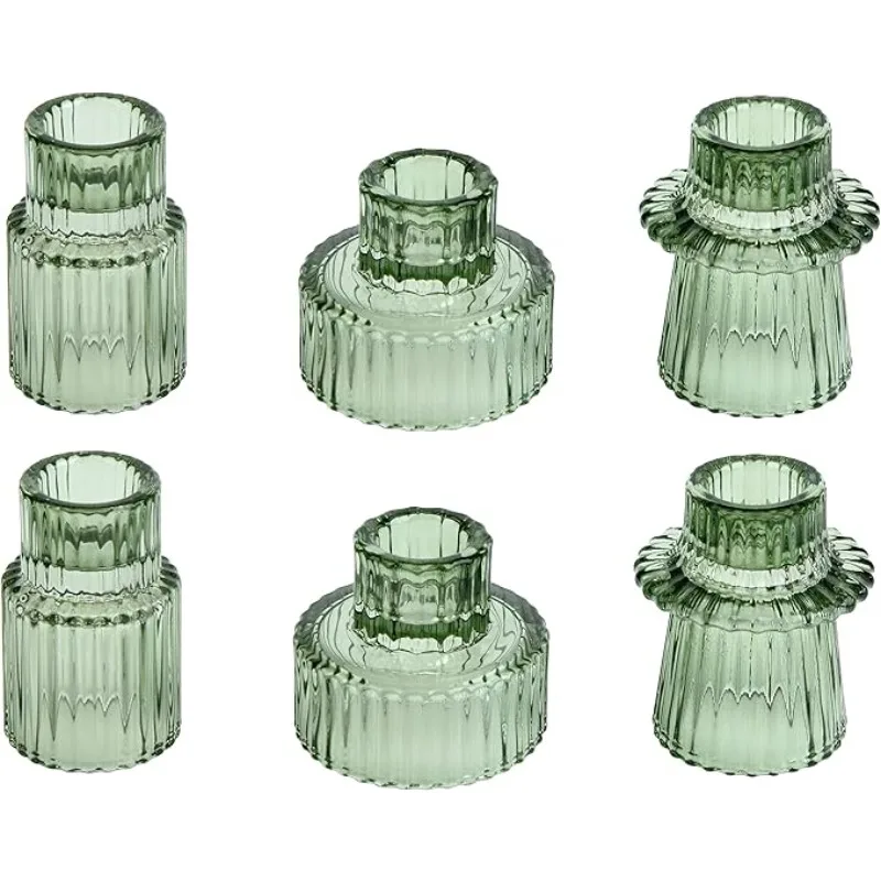 Vintage Ribbed Glass Black Candlestick Holders, Pillar Candle, Tealight & Votive Candle Holders,Dining Table Decor, Shelf Decor