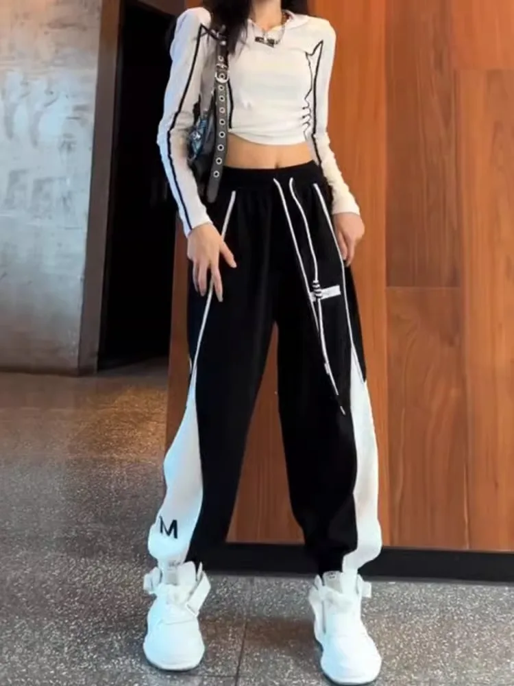 Pantaloni sportivi da donna foderati in Fce Color Blo Pantaloni sportivi larghi Primavera Autunno Inverno Pantaloni lunghi a vita alta