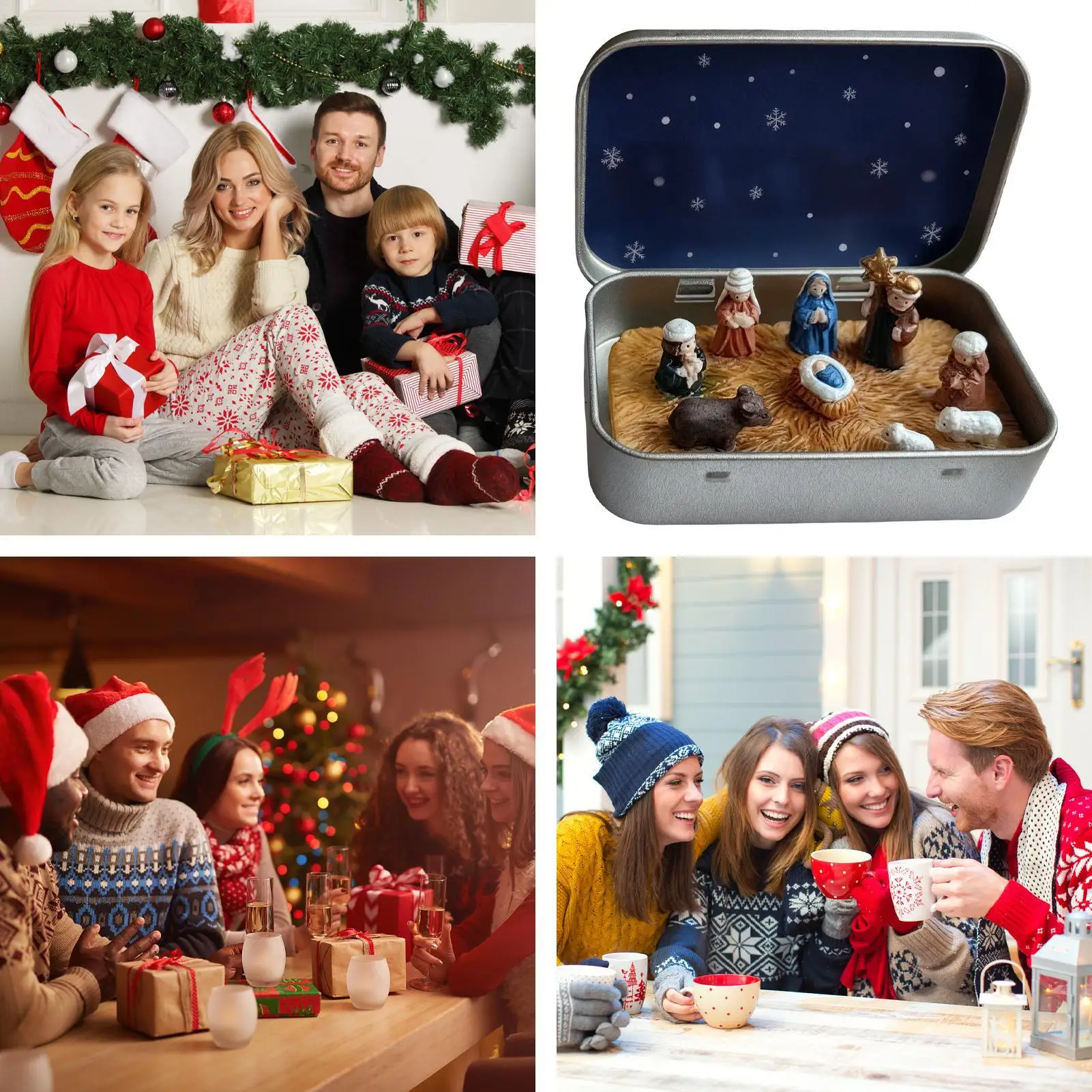 Christmas Nativity Resin Religious Figurines Christmas Nativity Set In A Tin Box For Christian Mantel Fireplace Living Room