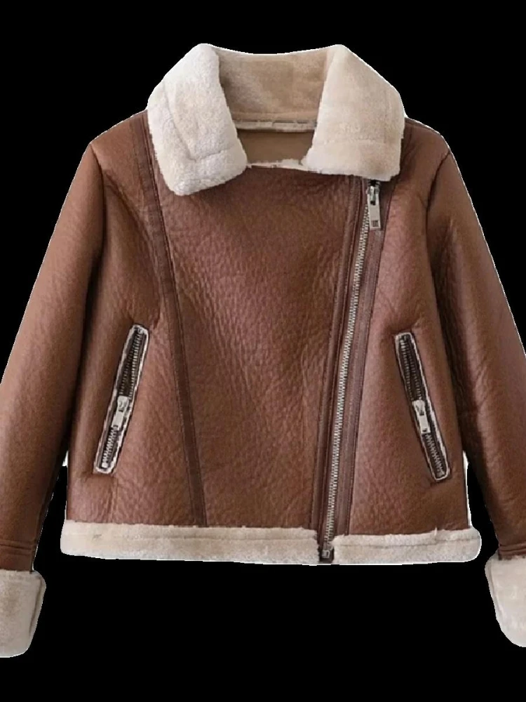 Manteau d'hiver en cuir chaud pour femme, doublure en fausse fourrure, Biker Sle Jaet, Street Faion, matériau intérieur, pas en cuir