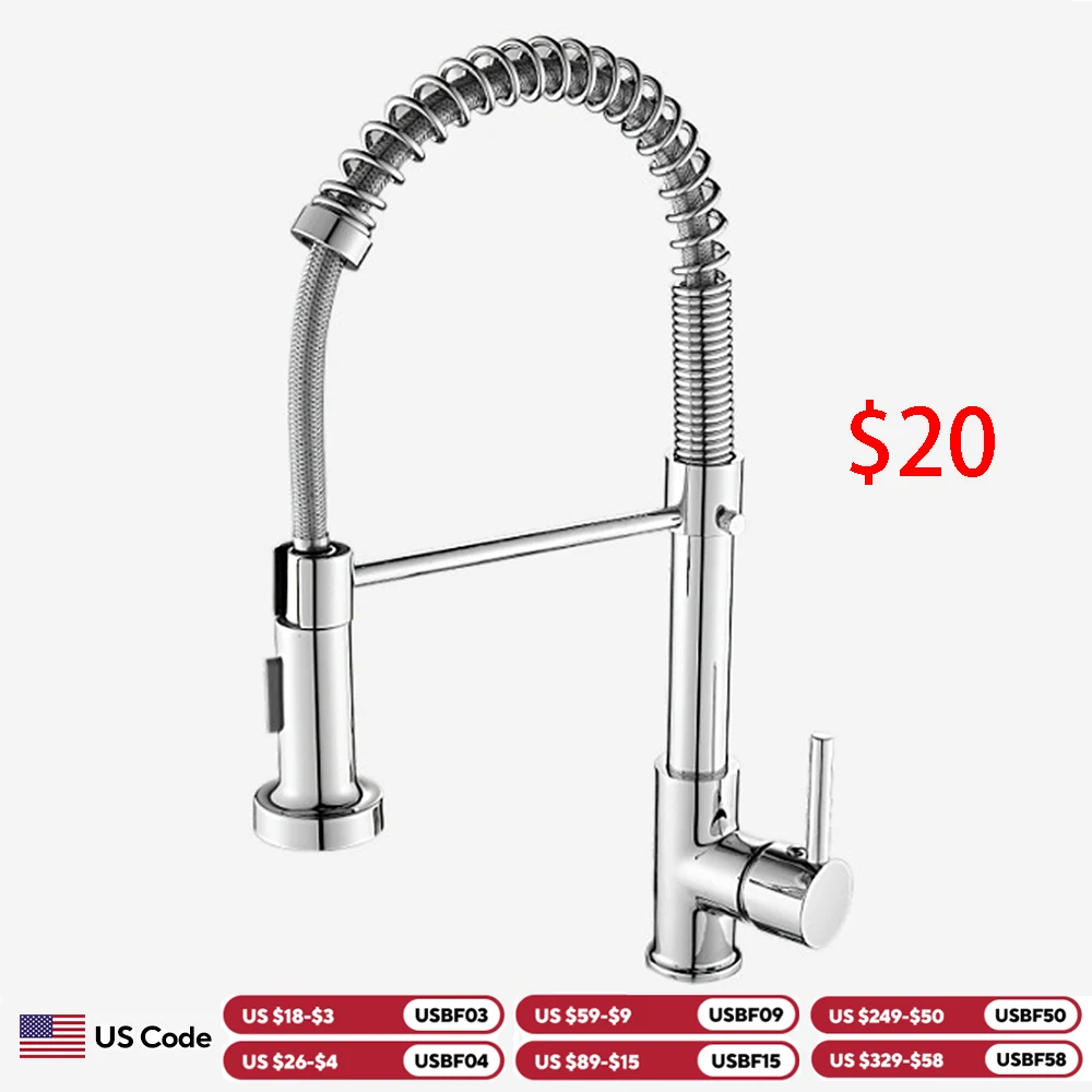 

Spring Pull Down Kitchen Faucets Stainless Steel Stream Spray Sink Faucet Hot Cold Water Tap Rotation Kitchen Mixer Tap