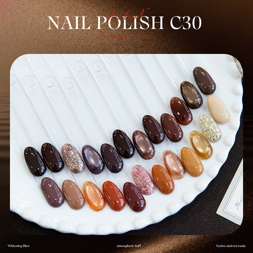 Vendeeni 24 Farben/Set Karamellbrauner Gel-Nagellack Gemischter Glitzer UV LED Aushärtbarer Gel-Lack Magnetisches Katzenaugen-Gel mit Display – Detail 6