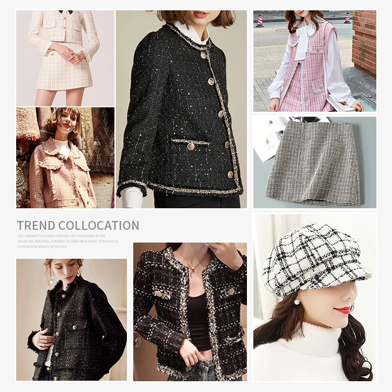Wełniany Tweed mały pachnący wiatr wełniana tkanina tkaniny jesień zimowa kamizelka płaszcz płaszcz sukienka Handmade DIY odzież tkaniny do szycia