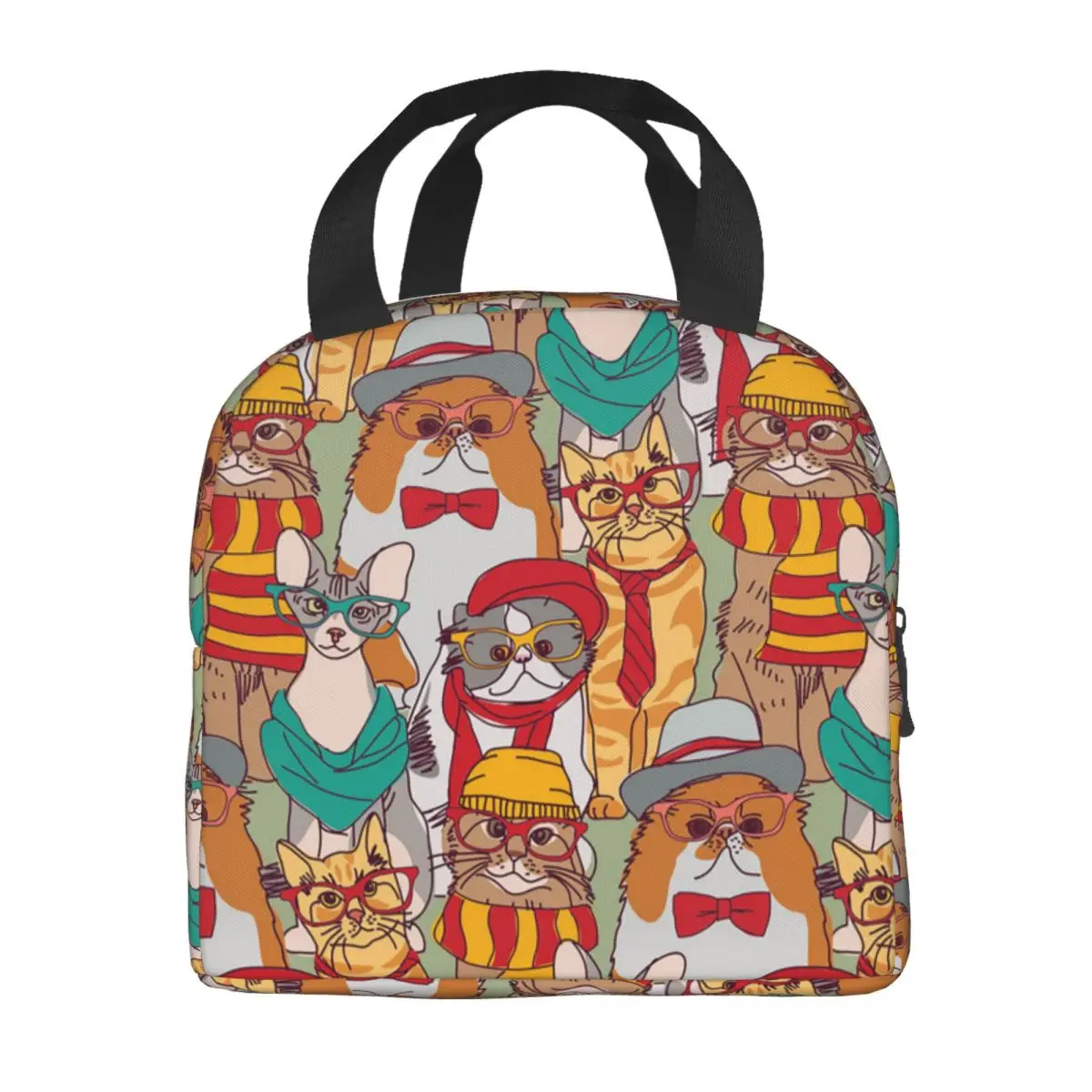 Custom Fashion Hipster Cats Group Lunch Boxes for Women Cute Kitten Cooler Thermal Food Insulated Lunch Bag Kids School Children