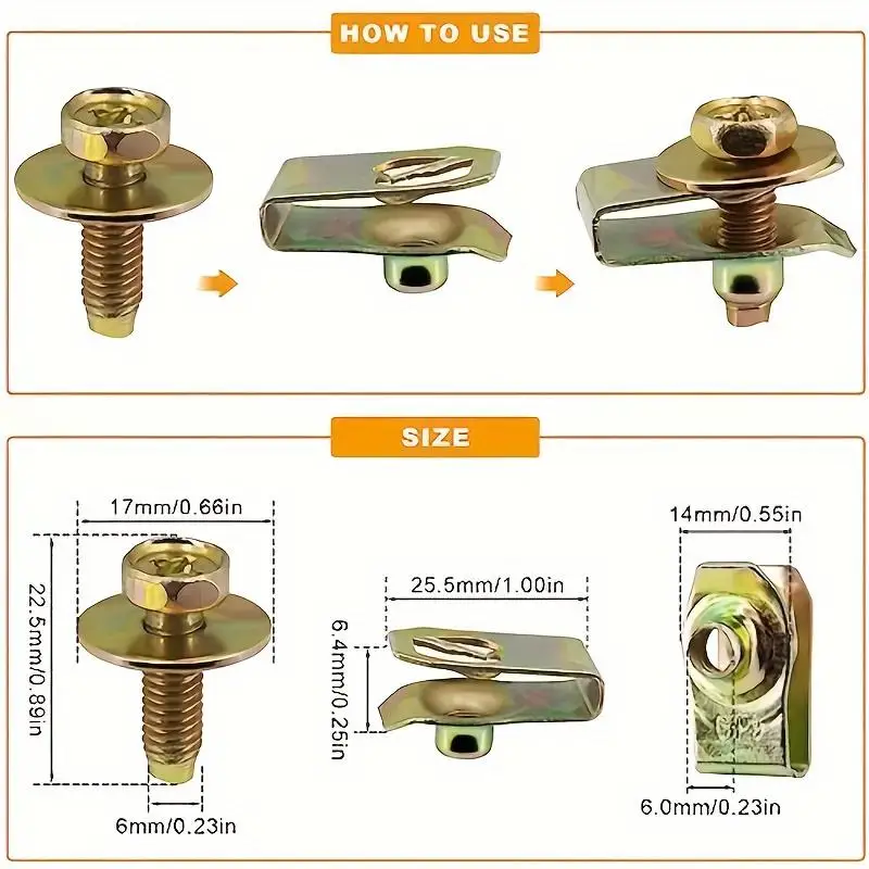 40pcs Heavy Duty Steel U Nut Clip Fasteners for Car Hood Protection Secure Bolt Mounts with 20 Screws and 20 Nuts