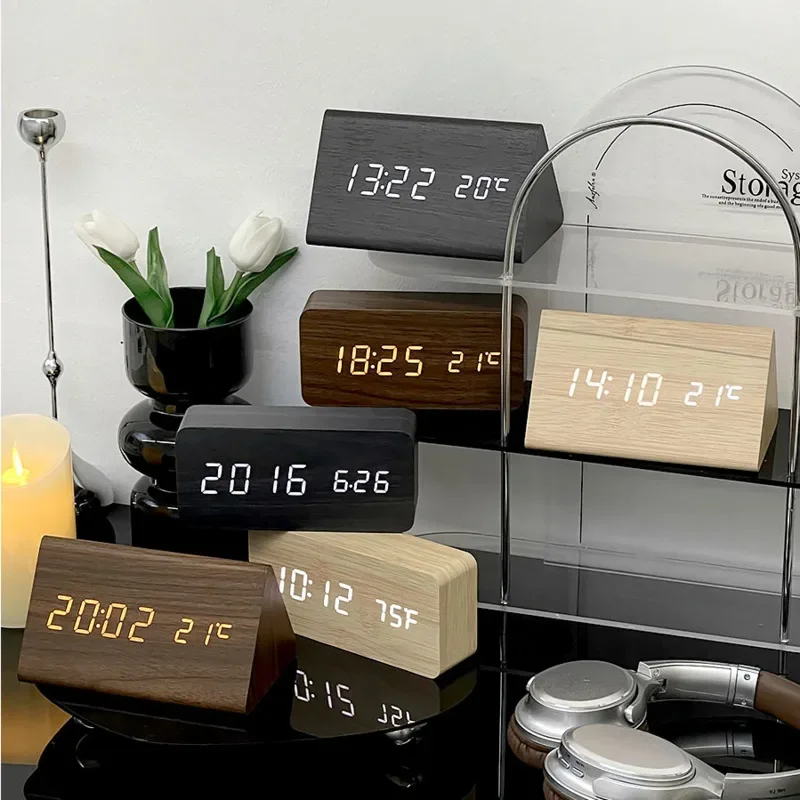 High Aesthetic Wooden LED Alarm Clock, Dual-Purpose Bedside Clock with Battery or Plug-in Options, Perfect for Modern Desktop