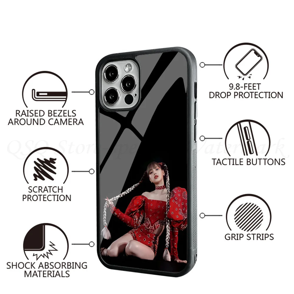 Custodie per telefoni KPOP B-Blackpink L-Lisa per IPhone 15 14 13 Pro Max 11 12 Mini Alex Mirror TPU Shell