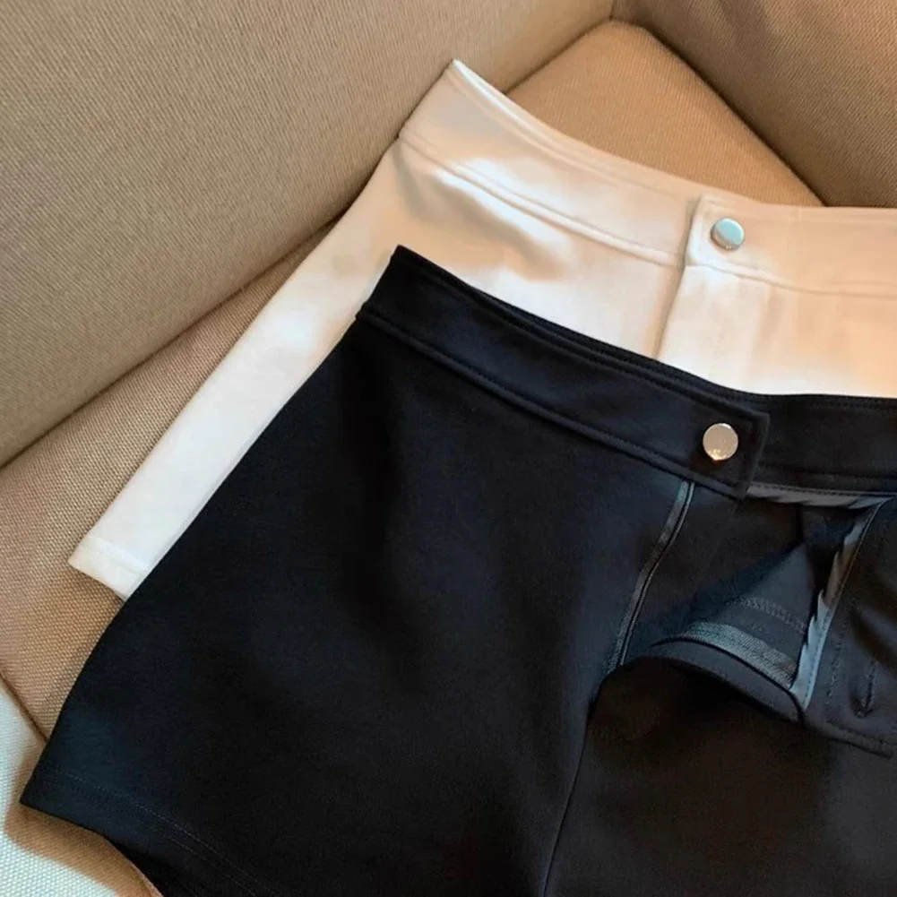 Elastic Waist Shorts Slim A-line Shorts Black Solid Pattern Versatile Look All Seasons Wear Brand New Condition