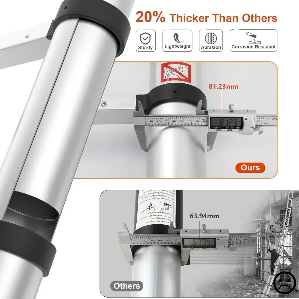 Drabina teleskopowa, aluminiowa, lekka, przedłużenie o wysokości 12,5 stopy, składana drabina teleskopowa, przycisk chowania, powolna konstrukcja