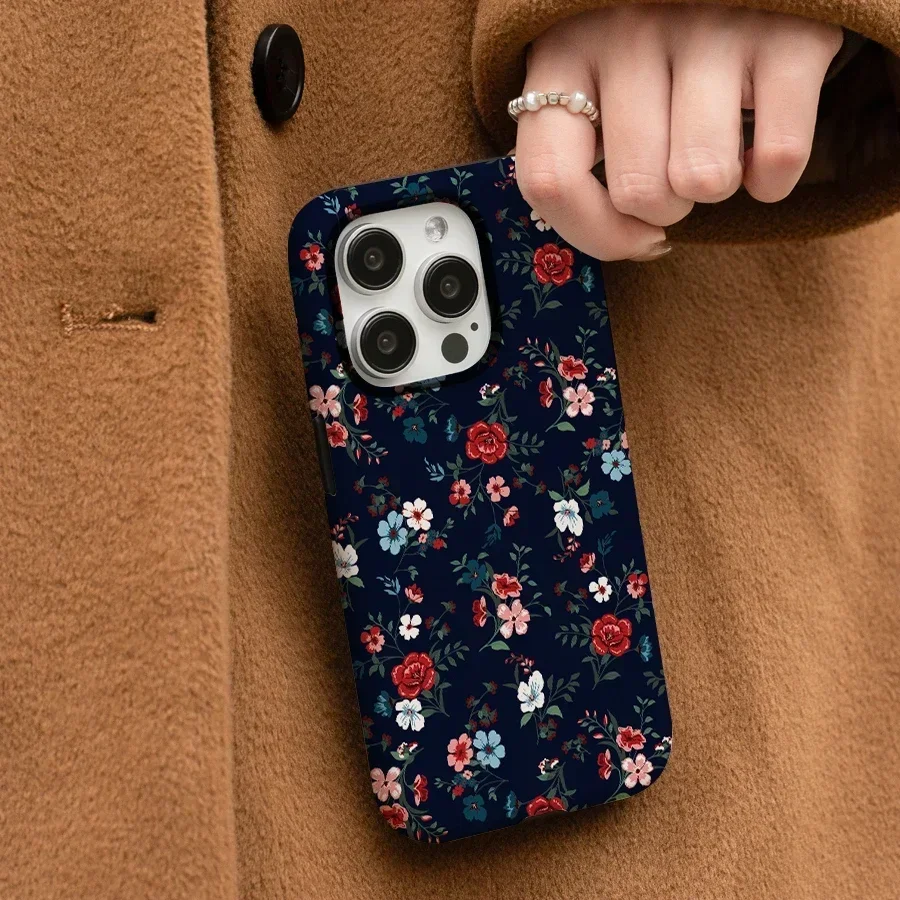 

Black Little Flowers Phone Case For IPHONE 16ProMax 15 14 13 12 11 PRO Plus Acrylic TPU Two in one Mobile Phone Cases