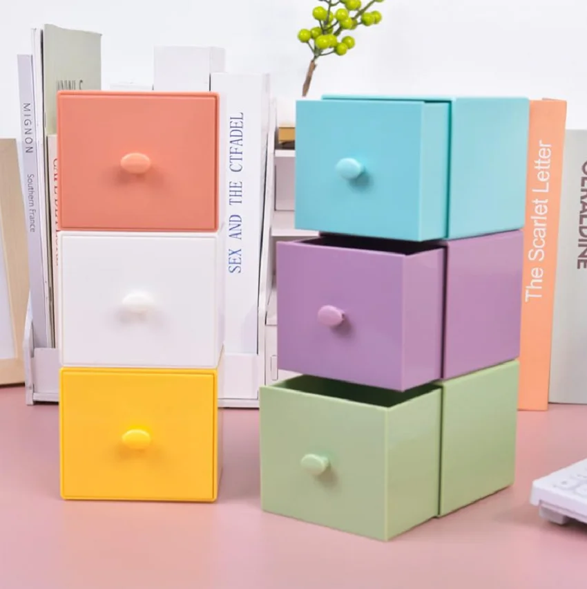 6-pack Free Combination Block Storage Box Cute Stackable Organizer Drawer Desktop Candy Colored Macaron Square Storage Box