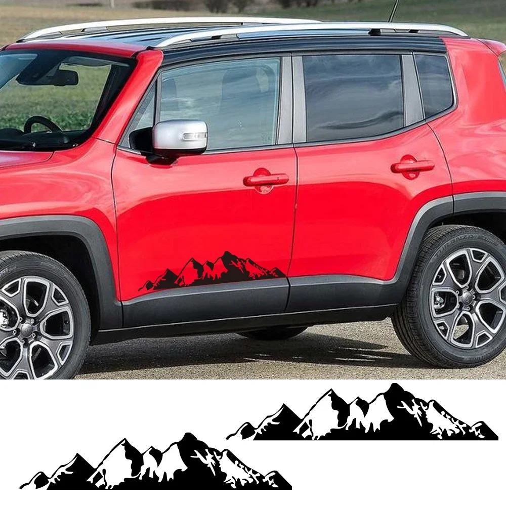 2Pcs Mountain Vinyl Decal, Offroad Sticker For Jeep Renegade Wrangler JK Grand Cherokee Compass
