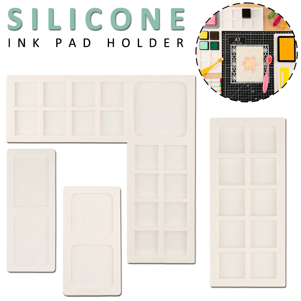 Non-Slip Silicone Rubber Ink Pad Holder L Shape Mini Square Rectangle Easy Clean Storage DIY Tool 2023