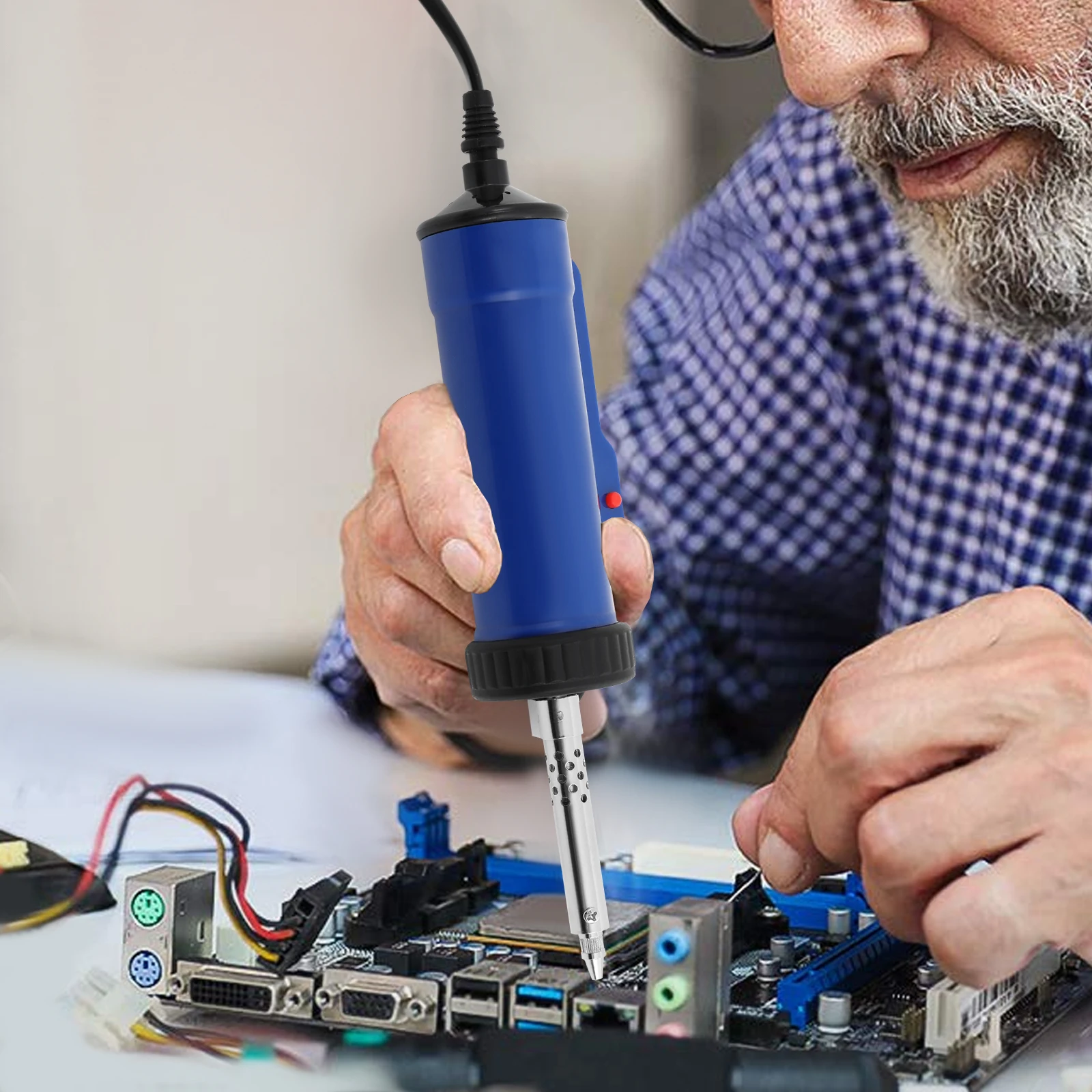 Ventosa elettrica per saldatura a stagno da 350 W Pompa per rimozione saldatura elettrica 2 in 1 con 4 ugelli Strumento dissaldante manuale per riparazioni di apparecchi