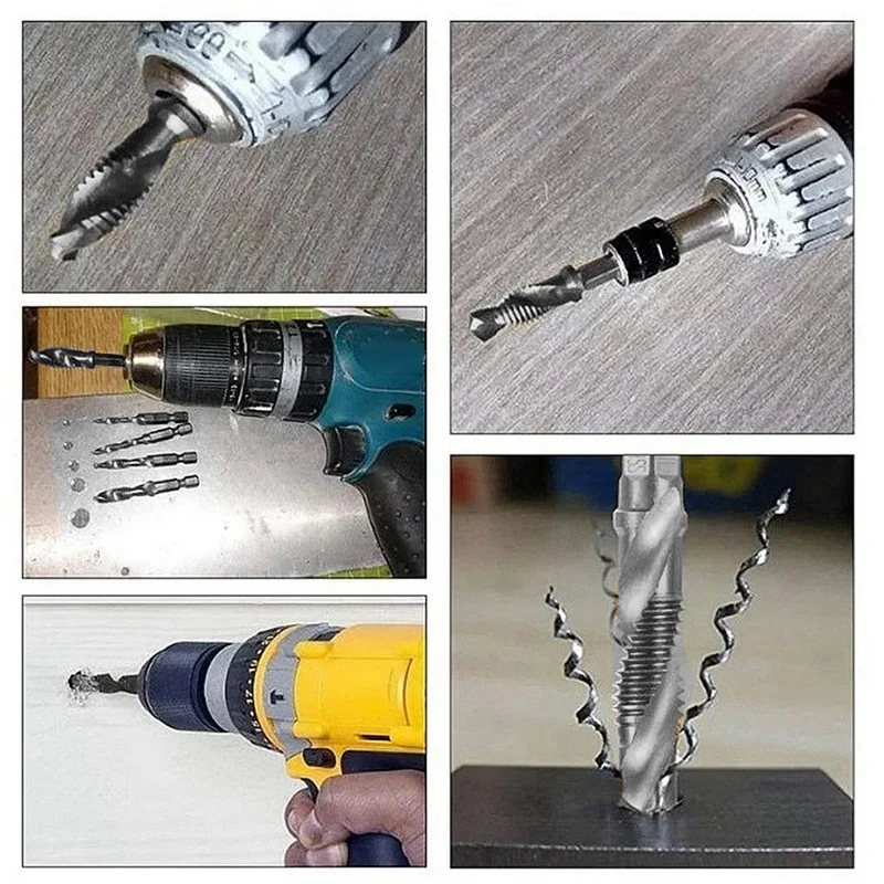 6Pcs M3 M4 M5 M6 M8 M10 High Speed Steel 4341 Titanium Plated Composite Tap Drill And Tap Integrated Machine Tap