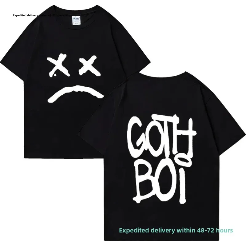 Unisex Gothboi Muster T-Shirt Ebay Lil Peep Sad Face Design Baumwolle Rundhalsausschnitt Kurzarm Hip Hop Stil für Männer und Frauen