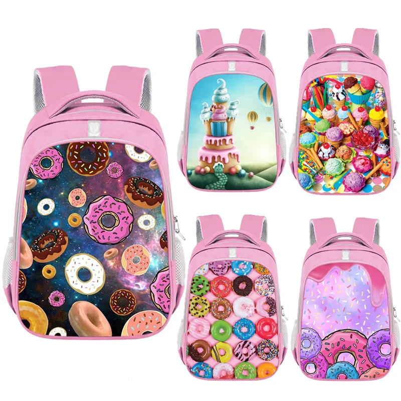 Donuts Candy Ice Cream Backpack for Teenager Grils Children School Bags Laptop Backpacks Women Rucksack Travel Bag Kids Bookbag