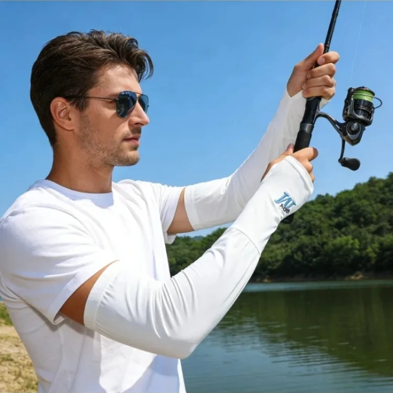 Men's Summer Breathable Sunscreen Sleeves with Lightweight and Elastic Design, Outdoor Sports Cycling Anti UV Ice Silk Sleeves