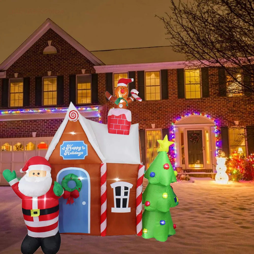 1.8M Christmas Inflatable Outdoor House Santa Claus with Lights Inflatable Christmas Tree Indoors Decor for Home Garden Holiday