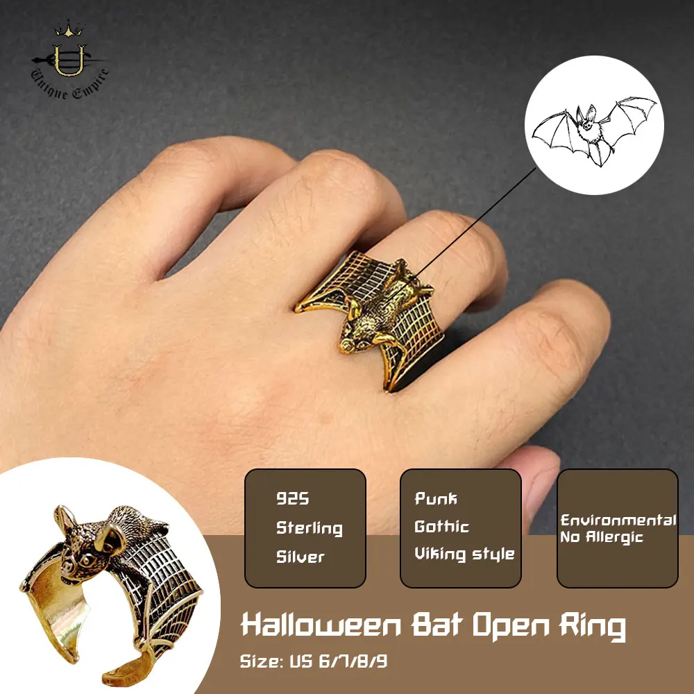 

Gothic Halloween Bat Ring Adjustable Vampire Punk Dark Animal Theme Jewelry for Women Men Punk Party Accessory Christmas Gift