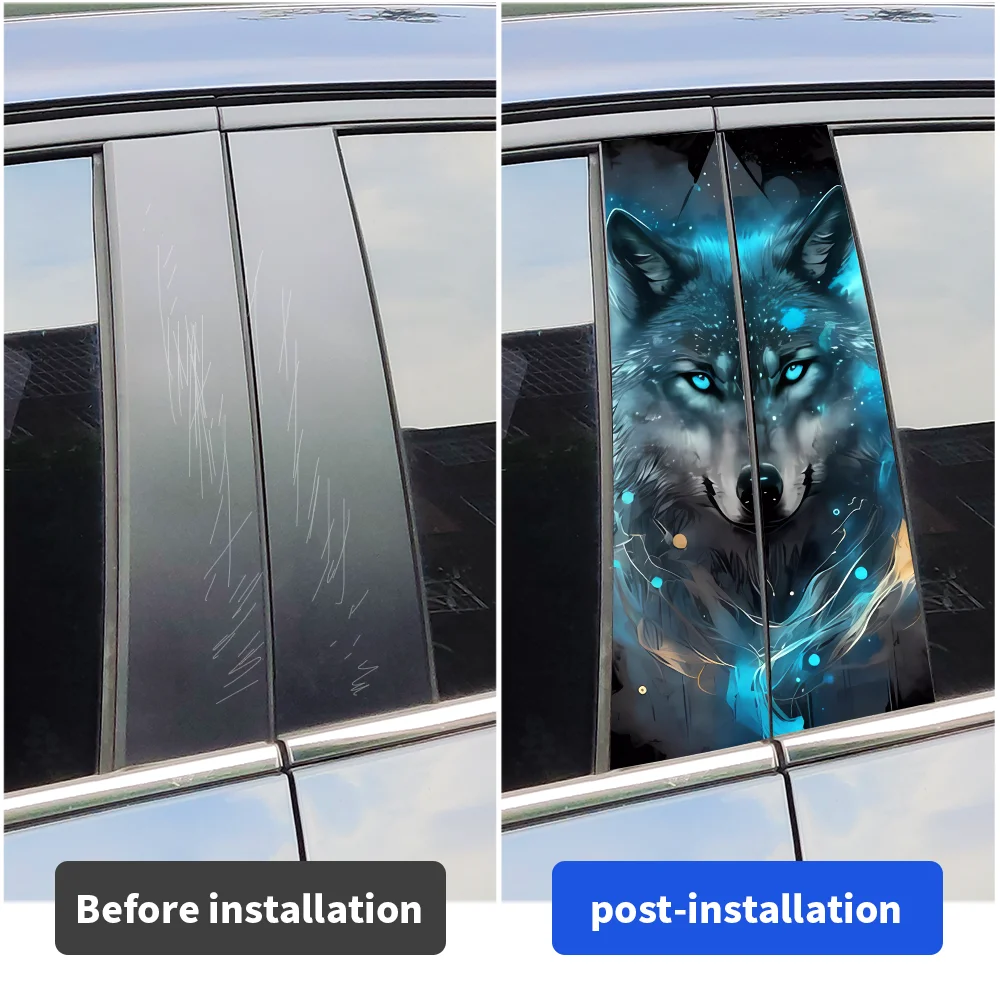 Cool Wolf Car Stickers Auto B-pillar Waterproof Sunscreen Vinyl Decals Auto Center Column Cover Scratches Decor Accessories