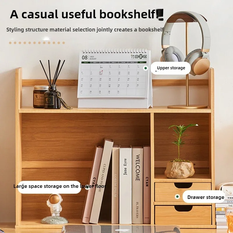 Bamboo Desktop Simple Book Shelf Creative Students Small Desk Top Storage Rack Multi-functional Layered Book Organizer