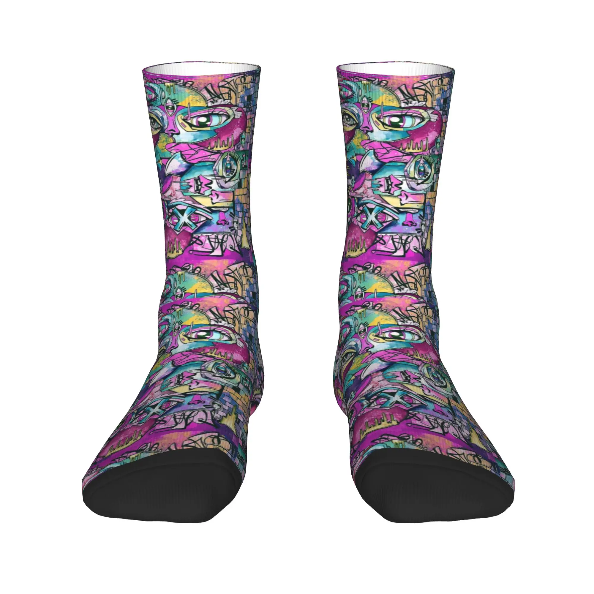 Psychedelic Graffiti Abstract Cubism Eyes Pattern Hollie Day Socks Stockings Women Men Medium Soft Socks Autumn Anti Sweat Socks