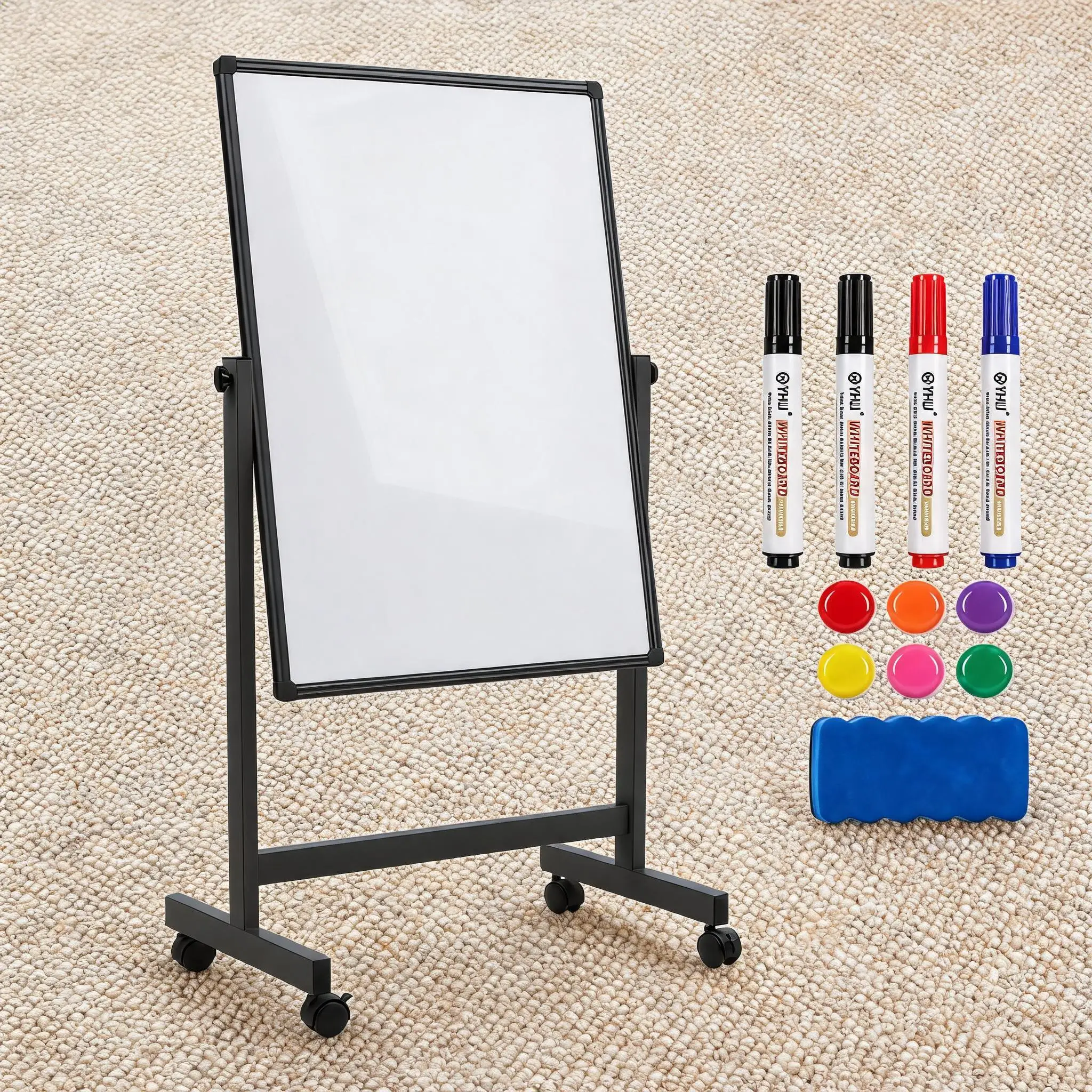 40x28 Inch Double-Sided Rolling Whiteboard on Wheels, Height Adjustable Magnetic Dry Erase Board, Mobile Swivel Presentation Board with Stand, Portable Magnetic White Board for Office, Classroom, Home School