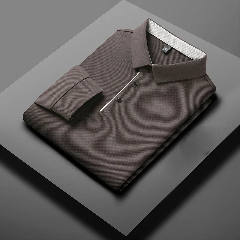 

New Men's Business Casual Long Sleeve Solid Color Polo Shirt Fashionable Warm Comfortable Four Seasons Versatile Top