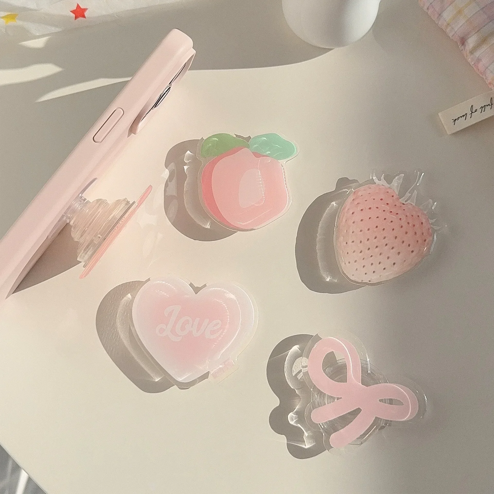 Ins coreia feminino suporte de telefone bonito inteligente tok morango borboleta boho arco-íris coração projetos titular para popsockets aperto