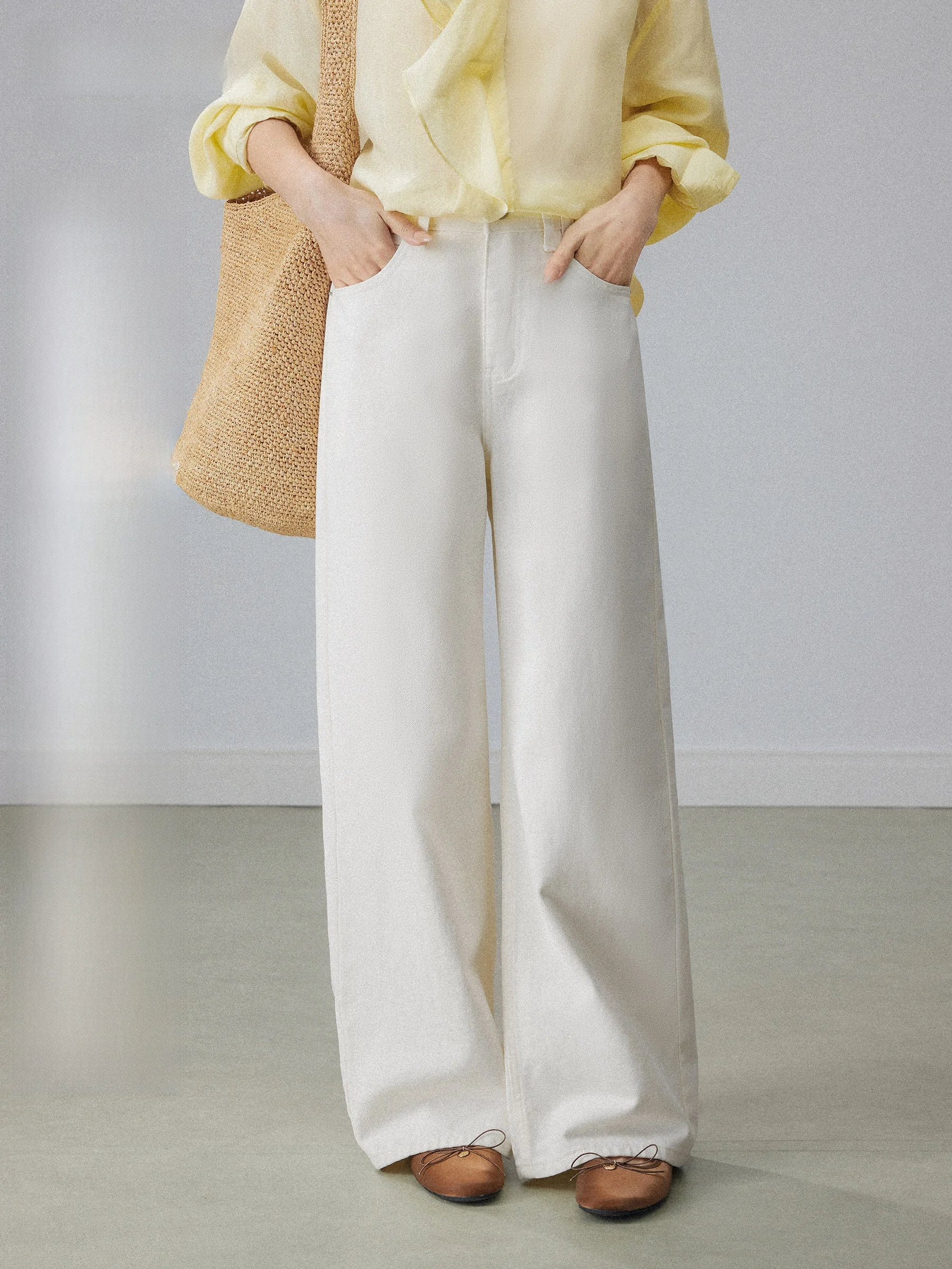 

Женские джинсы с высокой талией и широкими штанинами, повседневные, белые, из денима, весенняя новинка, свободные, прямые, в пол