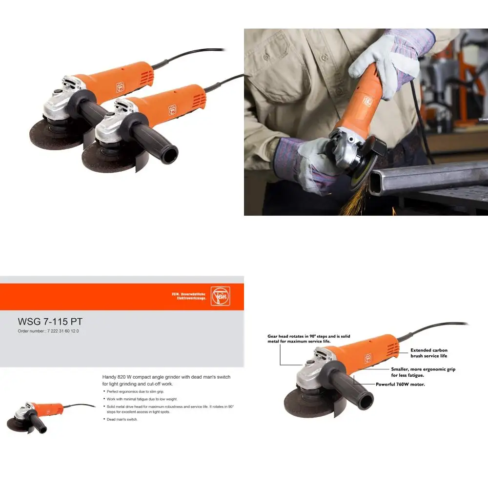 

Compact 7-Inch 115PT Angle Grinder with Paddle Switch, 820W, 12500 RPM, Metal/Plastic, Pack of 2, High-Speed Tool for Metalworki