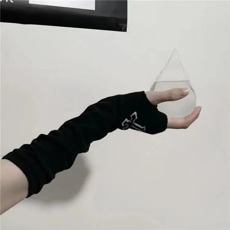 Gants gothiques sans doigts pour hommes et femmes, manchette noire, mitaines de coude Cos, chauffe-bras, motif lune pentacle, croix punk, ninja,