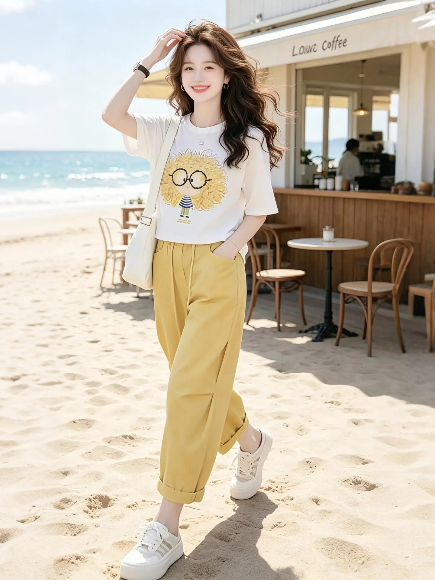 

Summer 2026 New Fashionable Two-Piece Set Casual Outdoor Sport Loose Anti-Aging Short Sleeve Loose Pants Comfortable round Ne...