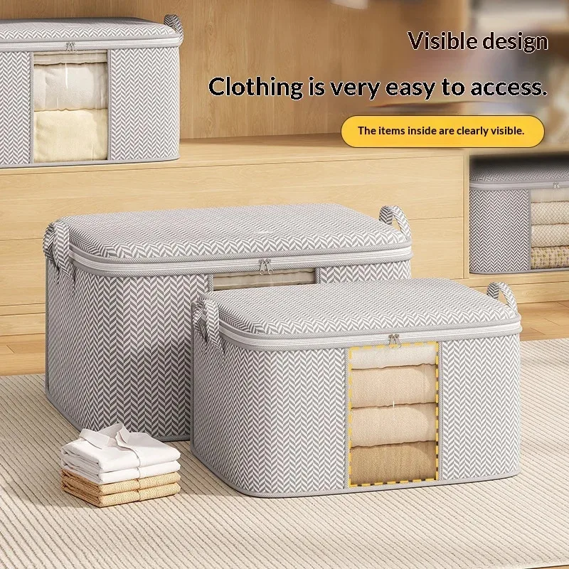 

Non-Woven Storage Bags with Window - Herringbone Pattern Clothes Organizer, Dustproof Moving Bag for Quilt/Blanket, Multi-Size