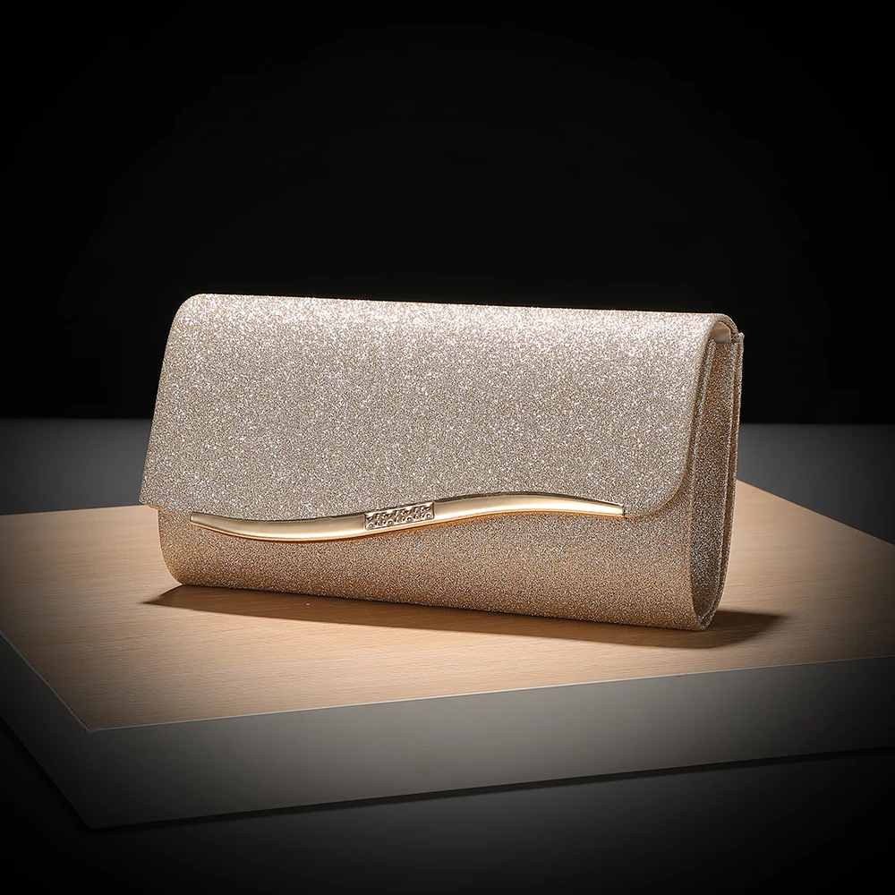 New style reflective material evening bag with curved hardware and decorative edges - versatile party and banquet dress handbag