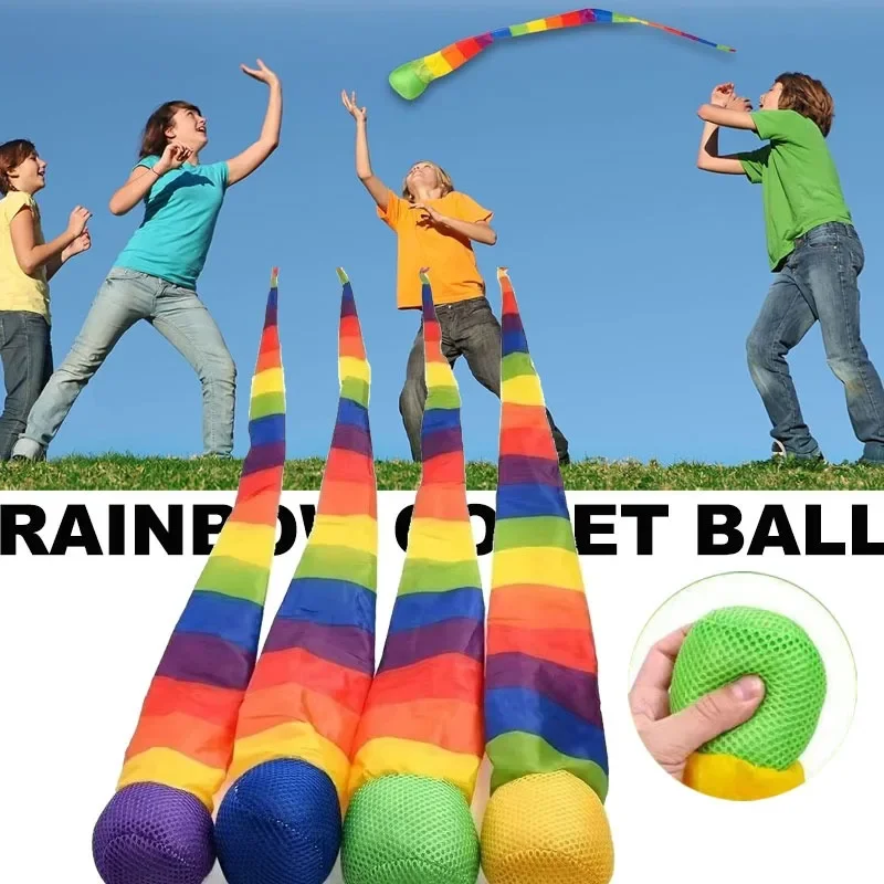 

65cm Rainbow Comet Ball Soft Tail Indoor Outdoor Play Ball Throwing Receiving Ball Park Sports Relax Coordination Training Ball