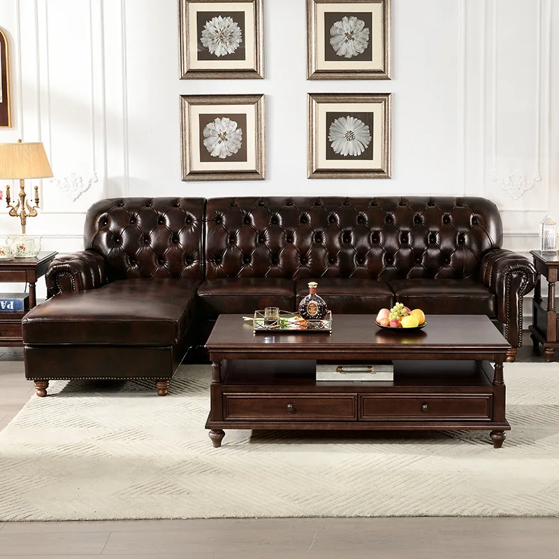 Leather sofa L-shaped corner 3 meters living room cowhide latex/down comfortable